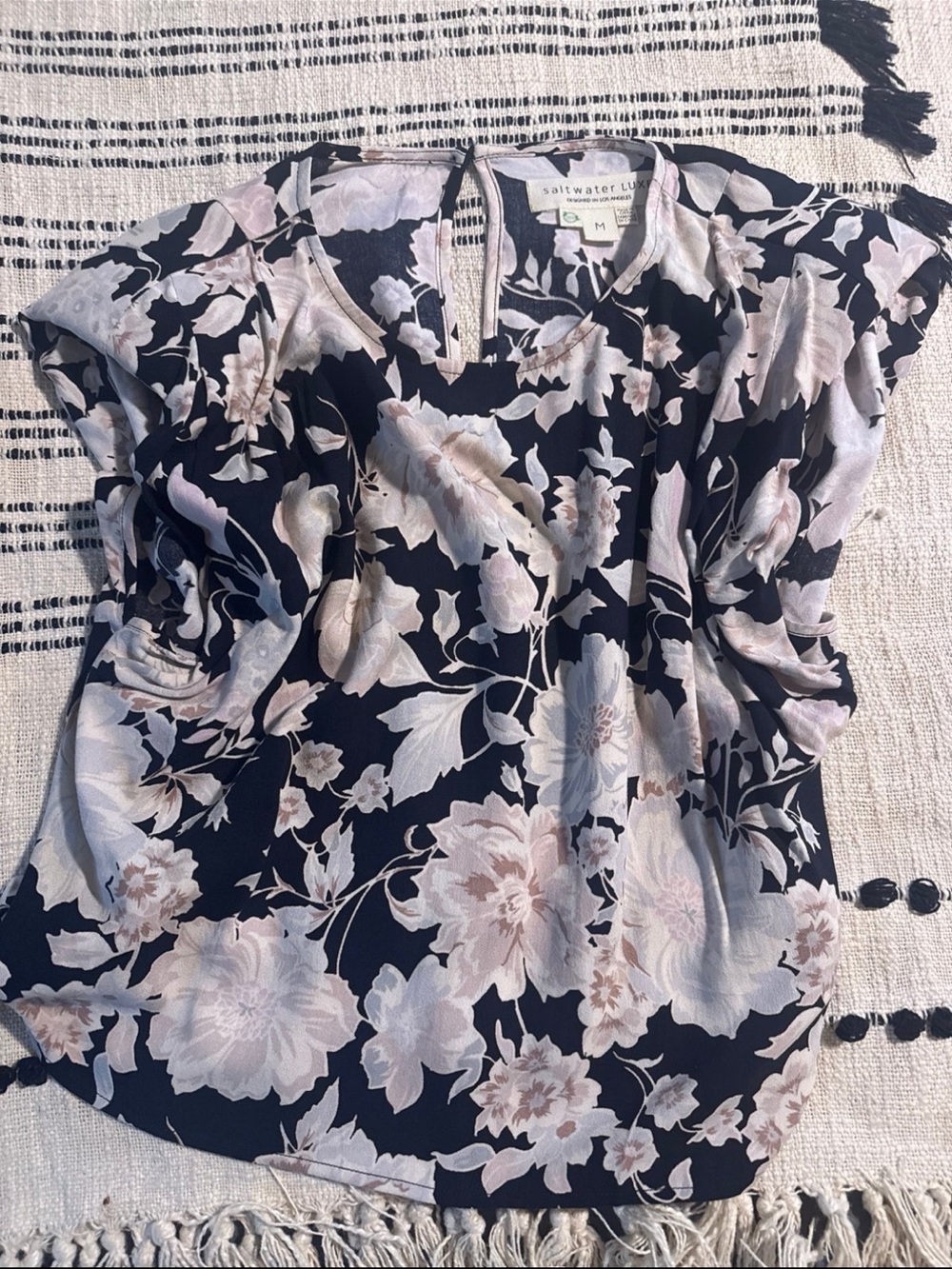Saltwater Luxe Black Floral Cap-Sleeve Blouse